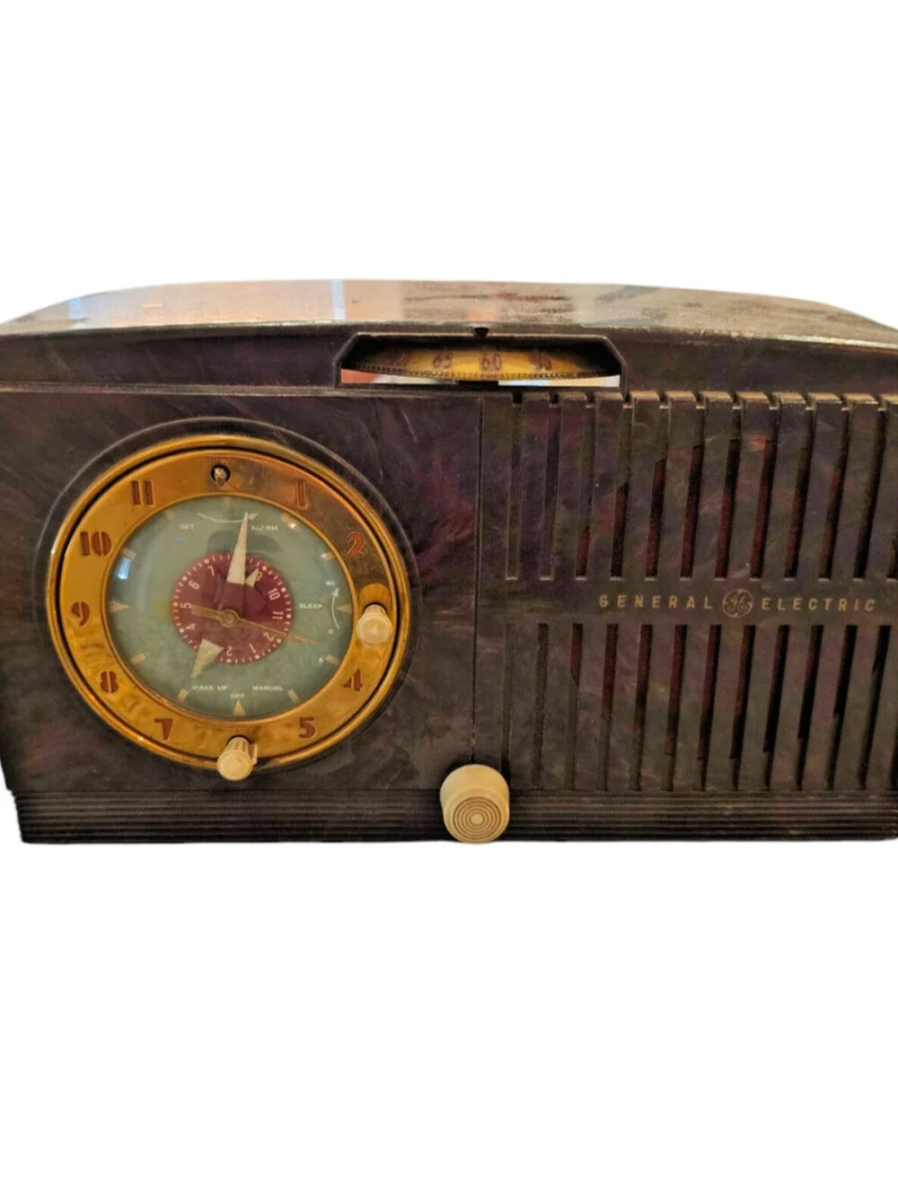 GE Model 515F Plastic Table Tube Alarm Clock Radio Circa 1951